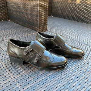 Zara Black Leather Loafers with Buckle Detail